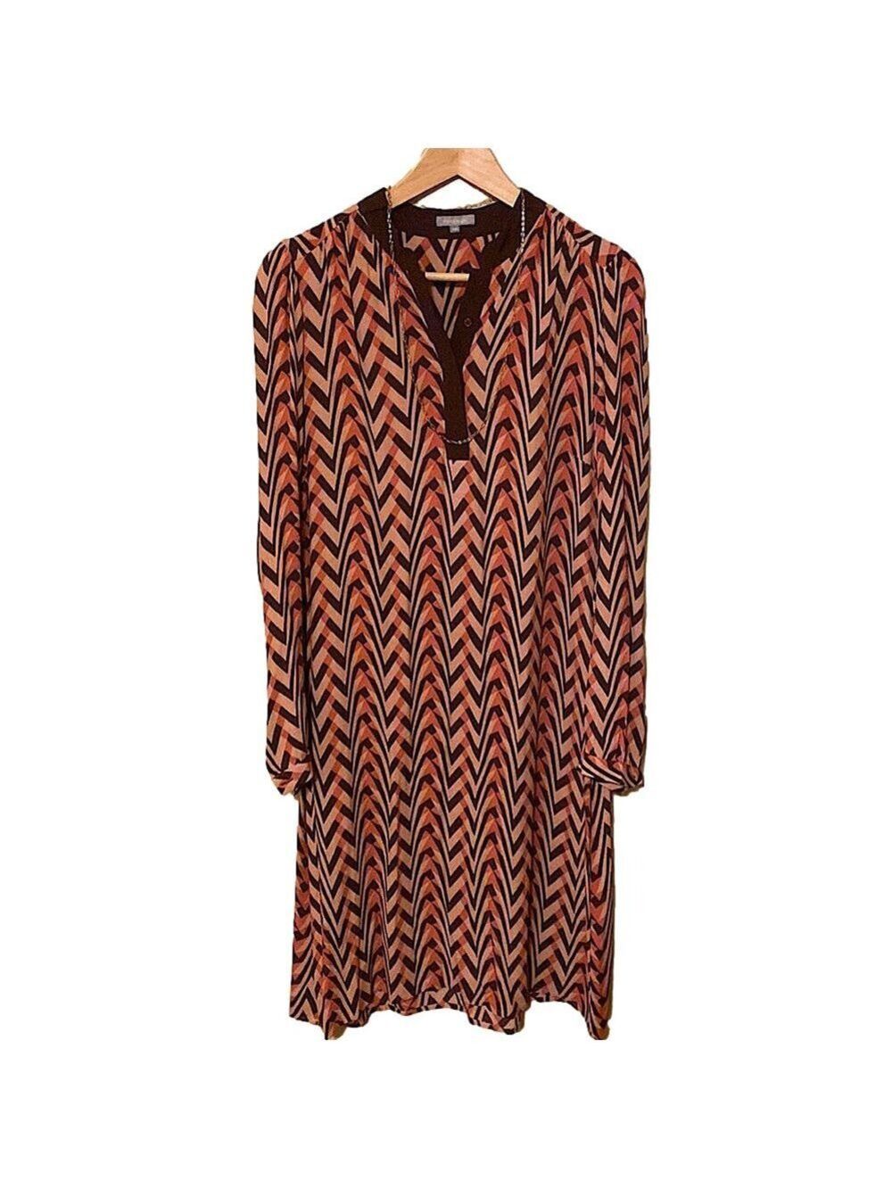 128. Maddison chevron print midi dress pink brown sz 38